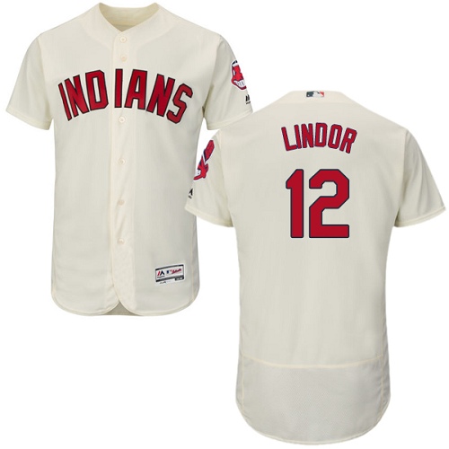 Men's Majestic Cleveland Indians #12 Francisco Lindor Authentic Cream Alternate 2 Cool Base MLB Jersey