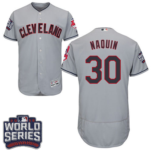 Men's Majestic Cleveland Indians #30 Tyler Naquin Grey 2016 World Series Bound Flexbase Authentic Collection MLB Jersey