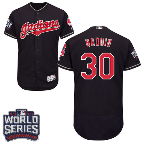 Men's Majestic Cleveland Indians #30 Tyler Naquin Navy Blue 2016 World Series Bound Flexbase Authentic Collection MLB Jersey