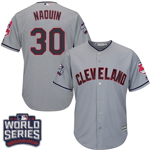 Youth Majestic Cleveland Indians #30 Tyler Naquin Authentic Grey Road 2016 World Series Bound Cool Base MLB Jersey