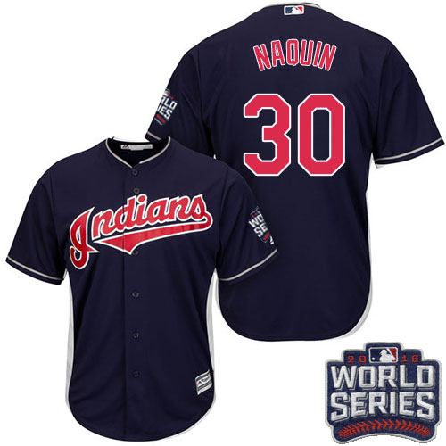 Youth Majestic Cleveland Indians #30 Tyler Naquin Authentic Navy Blue Alternate 1 2016 World Series Bound Cool Base MLB Jersey