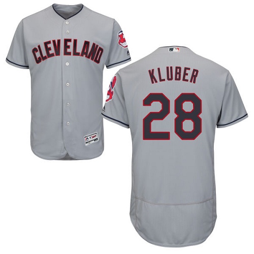Men's Majestic Cleveland Indians #28 Corey Kluber Authentic Grey Road Cool Base MLB Jersey