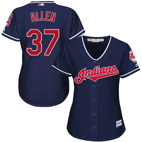 Women's Majestic Cleveland Indians #37 Cody Allen Authentic Navy Blue Alternate 1 Cool Base MLB Jersey
