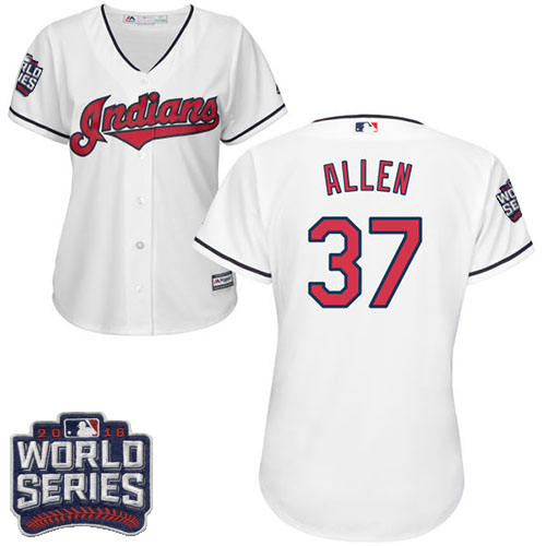 Women's Majestic Cleveland Indians #37 Cody Allen Authentic White Home 2016 World Series Bound Cool Base MLB Jersey