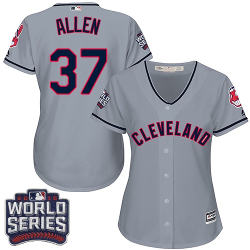 Women's Majestic Cleveland Indians #37 Cody Allen Authentic Grey Road 2016 World Series Bound Cool Base MLB Jersey