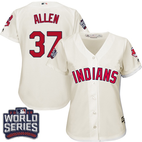 Women's Majestic Cleveland Indians #37 Cody Allen Authentic Cream Alternate 2 2016 World Series Bound Cool Base MLB Jersey