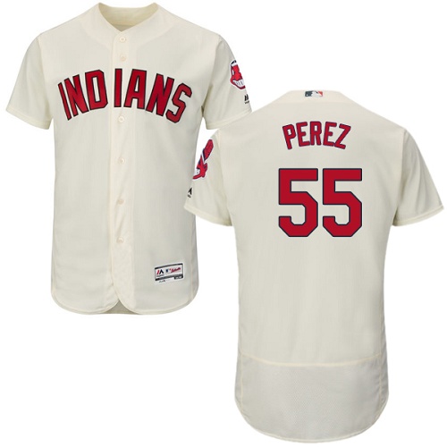 Men's Majestic Cleveland Indians #55 Roberto Perez Cream Flexbase Authentic Collection MLB Jersey