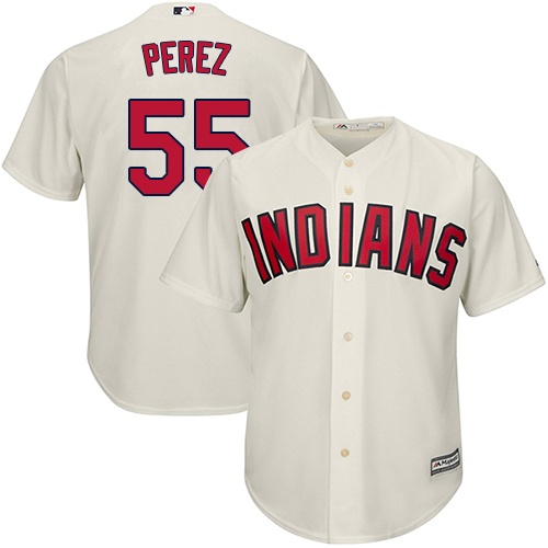 Youth Majestic Cleveland Indians #55 Roberto Perez Authentic Cream Alternate 2 Cool Base MLB Jersey