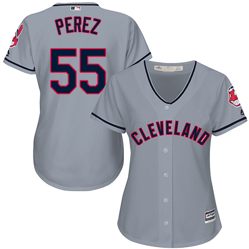 Women's Majestic Cleveland Indians #55 Roberto Perez Replica Grey Road Cool Base MLB Jersey