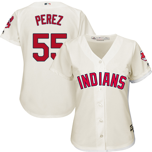Women's Majestic Cleveland Indians #55 Roberto Perez Authentic Cream Alternate 2 Cool Base MLB Jersey