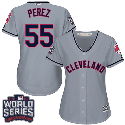 Women's Majestic Cleveland Indians #55 Roberto Perez Authentic Grey Road 2016 World Series Bound Cool Base MLB Jersey