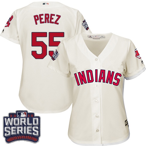 Women's Majestic Cleveland Indians #55 Roberto Perez Authentic Cream Alternate 2 2016 World Series Bound Cool Base MLB Jersey