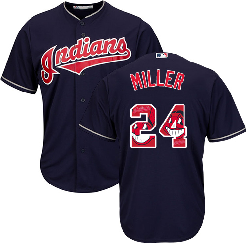 Men's Majestic Cleveland Indians #24 Andrew Miller Authentic Navy Blue Team Logo Fashion Cool Base MLB Jersey