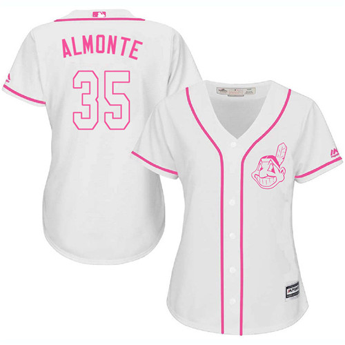 Women's Majestic Cleveland Indians #35 Abraham Almonte Replica White Fashion Cool Base MLB Jersey