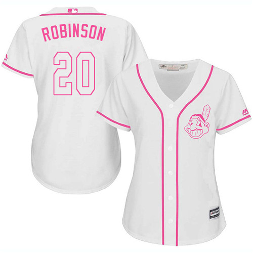 Women's Majestic Cleveland Indians #20 Eddie Robinson Authentic White Fashion Cool Base MLB Jersey