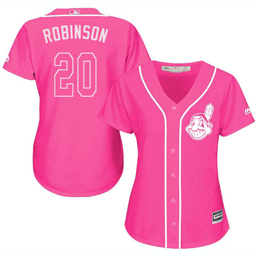 Women's Majestic Cleveland Indians #20 Eddie Robinson Authentic Pink Fashion Cool Base MLB Jersey
