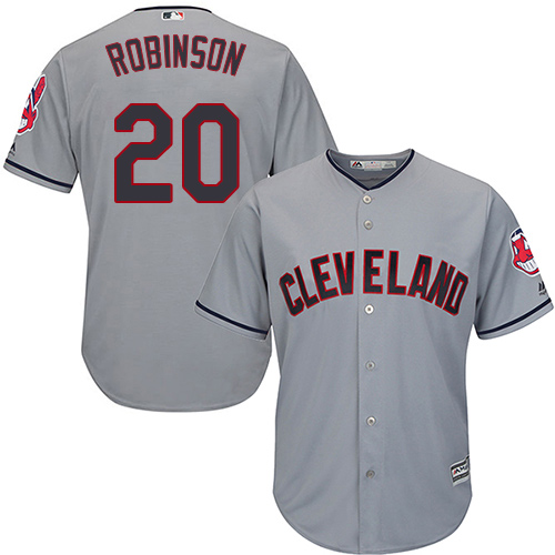 Youth Majestic Cleveland Indians #20 Eddie Robinson Authentic Grey Road Cool Base MLB Jersey
