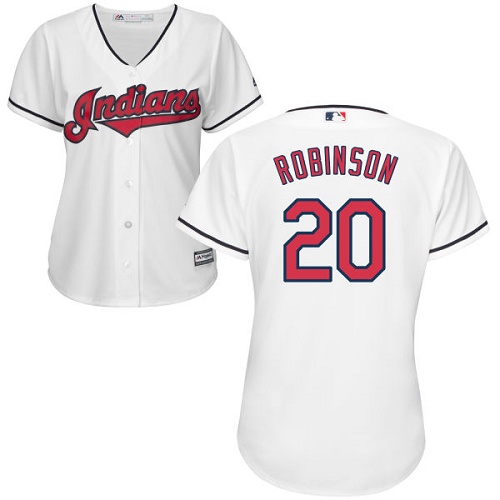 Women's Majestic Cleveland Indians #20 Eddie Robinson Authentic White Home Cool Base MLB Jersey