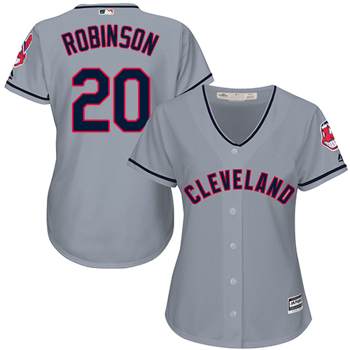 Women's Majestic Cleveland Indians #20 Eddie Robinson Replica Grey Road Cool Base MLB Jersey