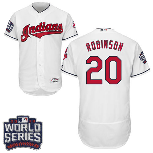 Men's Majestic Cleveland Indians #20 Eddie Robinson White 2016 World Series Bound Flexbase Authentic Collection MLB Jersey