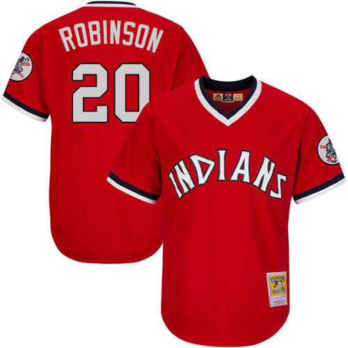 Men's Mitchell and Ness Cleveland Indians #20 Eddie Robinson Authentic Red Throwback MLB Jersey