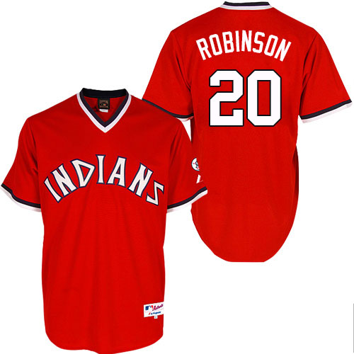 Men's Majestic Cleveland Indians #20 Eddie Robinson Authentic Red 1974 Turn Back The Clock MLB Jersey