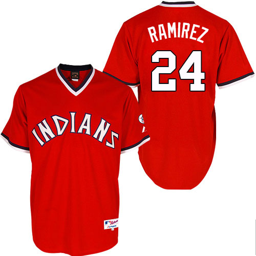 Men's Majestic Cleveland Indians #24 Manny Ramirez Authentic Red 1974 Turn Back The Clock MLB Jersey