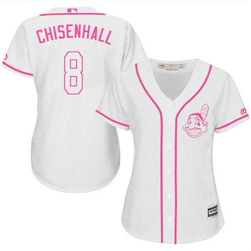 Women's Majestic Cleveland Indians #8 Lonnie Chisenhall Authentic White Fashion Cool Base MLB Jersey