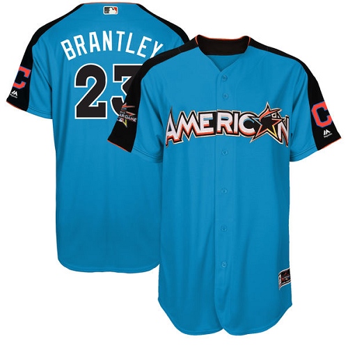 Men's Majestic Cleveland Indians #23 Michael Brantley Authentic Blue American League 2017 MLB All-Star MLB Jersey