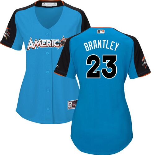 Women's Majestic Cleveland Indians #23 Michael Brantley Replica Blue American League 2017 MLB All-Star MLB Jersey