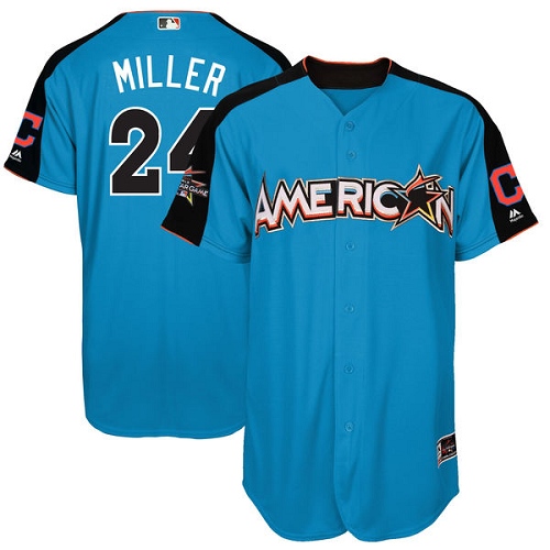 Men's Majestic Cleveland Indians #24 Andrew Miller Authentic Blue American League 2017 MLB All-Star MLB Jersey