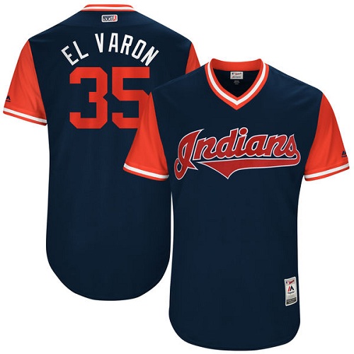 Men's Majestic Cleveland Indians #35 Abraham Almonte "El Varon" Authentic Navy Blue 2017 Players Weekend MLB Jersey