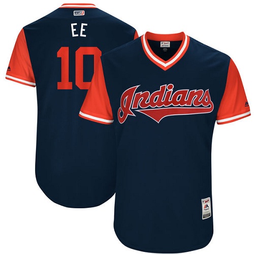 Men's Majestic Cleveland Indians #10 Edwin Encarnacion "EE" Authentic Navy Blue 2017 Players Weekend MLB Jersey