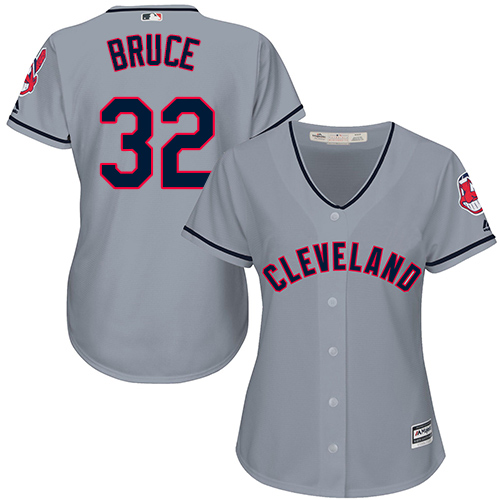 Women's Majestic Cleveland Indians #32 Jay Bruce Authentic Grey Road Cool Base MLB Jersey