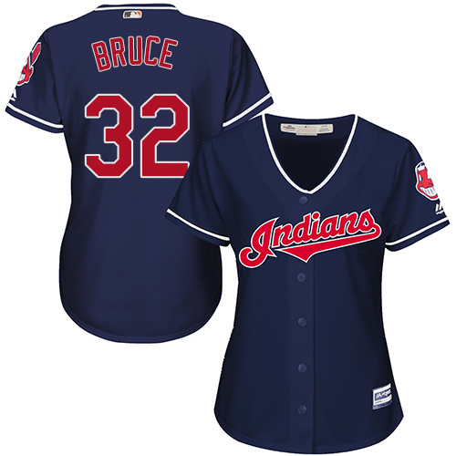 Women's Majestic Cleveland Indians #32 Jay Bruce Replica Navy Blue Alternate 1 Cool Base MLB Jersey