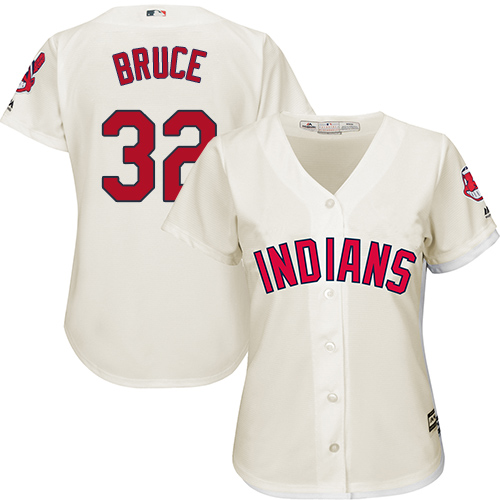 Women's Majestic Cleveland Indians #32 Jay Bruce Replica Cream Alternate 2 Cool Base MLB Jersey