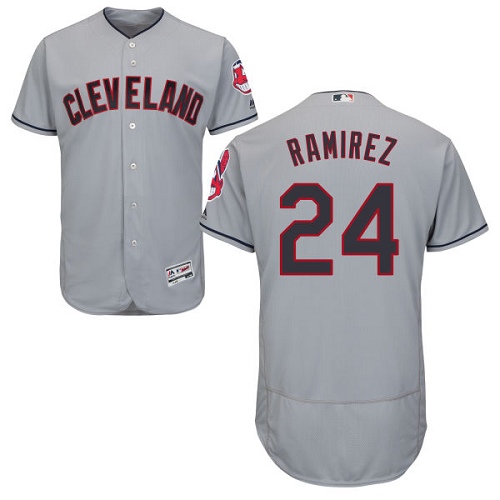 Men's Majestic Cleveland Indians #24 Manny Ramirez Authentic Grey Road Cool Base MLB Jersey