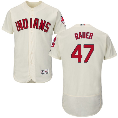 Men's Majestic Cleveland Indians #47 Trevor Bauer Authentic Cream Alternate 2 Cool Base MLB Jersey