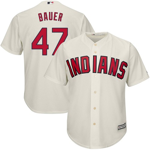 Men's Majestic Cleveland Indians #47 Trevor Bauer Replica Cream Alternate 2 Cool Base MLB Jersey