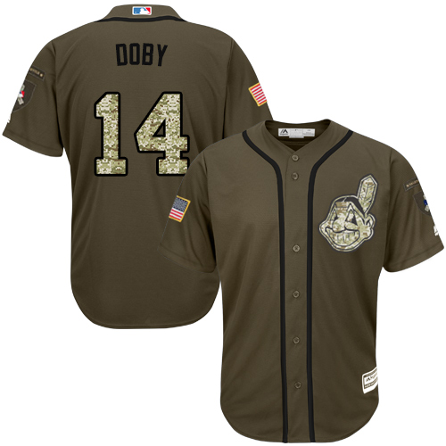 Men's Majestic Cleveland Indians #14 Larry Doby Authentic Green Salute to Service MLB Jersey