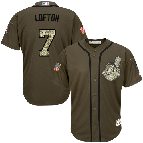 Men's Majestic Cleveland Indians #7 Kenny Lofton Replica Green Salute to Service MLB Jersey
