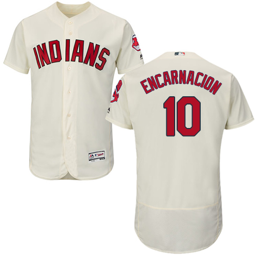 Men's Majestic Cleveland Indians #10 Edwin Encarnacion Cream Flexbase Authentic Collection MLB Jersey