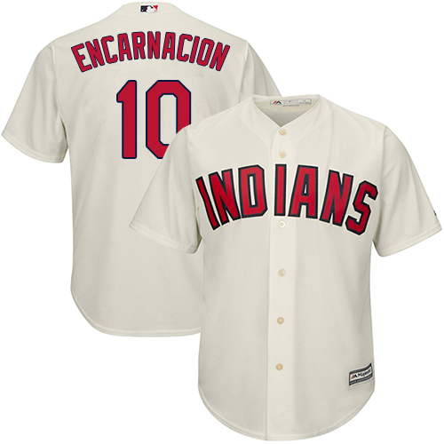 Men's Majestic Cleveland Indians #10 Edwin Encarnacion Replica Cream Alternate 2 Cool Base MLB Jersey