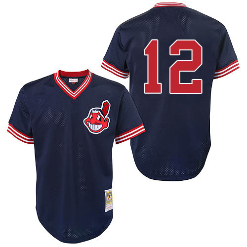 Men's Mitchell and Ness Cleveland Indians #12 Francisco Lindor Replica Blue Throwback MLB Jersey