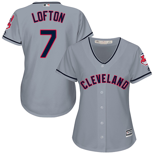Women's Majestic Cleveland Indians #7 Kenny Lofton Replica Grey Road Cool Base MLB Jersey