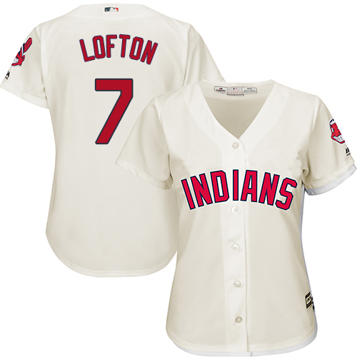 Women's Majestic Cleveland Indians #7 Kenny Lofton Replica Cream Alternate 2 Cool Base MLB Jersey
