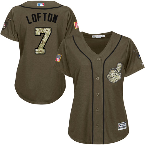 Women's Majestic Cleveland Indians #7 Kenny Lofton Replica Green Salute to Service MLB Jersey