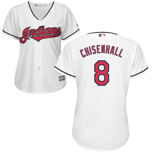 Women's Majestic Cleveland Indians #8 Lonnie Chisenhall Authentic White Home Cool Base MLB Jersey