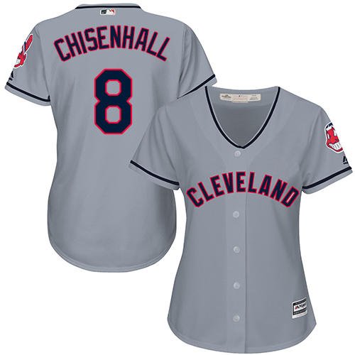 Women's Majestic Cleveland Indians #8 Lonnie Chisenhall Replica Grey Road Cool Base MLB Jersey