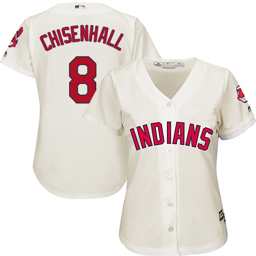 Women's Majestic Cleveland Indians #8 Lonnie Chisenhall Authentic Cream Alternate 2 Cool Base MLB Jersey